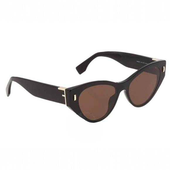 FENDI Brown Oversized Cat Eye UV Sunglasses Style FE400351 01E FENDI F logo NEW - Picture 12 of 14